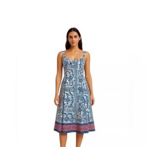 AVEC LES FILLES Sea BEACH LIFE Palm Trees Midi Dress Size 6